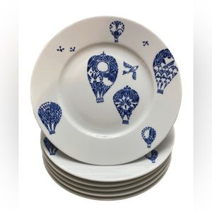 Set of 4 Promenad by IKEA 8 1/2” Salad Plates / Blue & White Hot Air Balloons